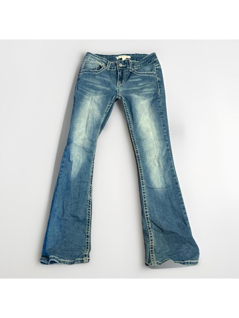 Shyanne Women’s Size 8 Y2K Embellished Flap Pocket Bootcut Jeans Blue Denim